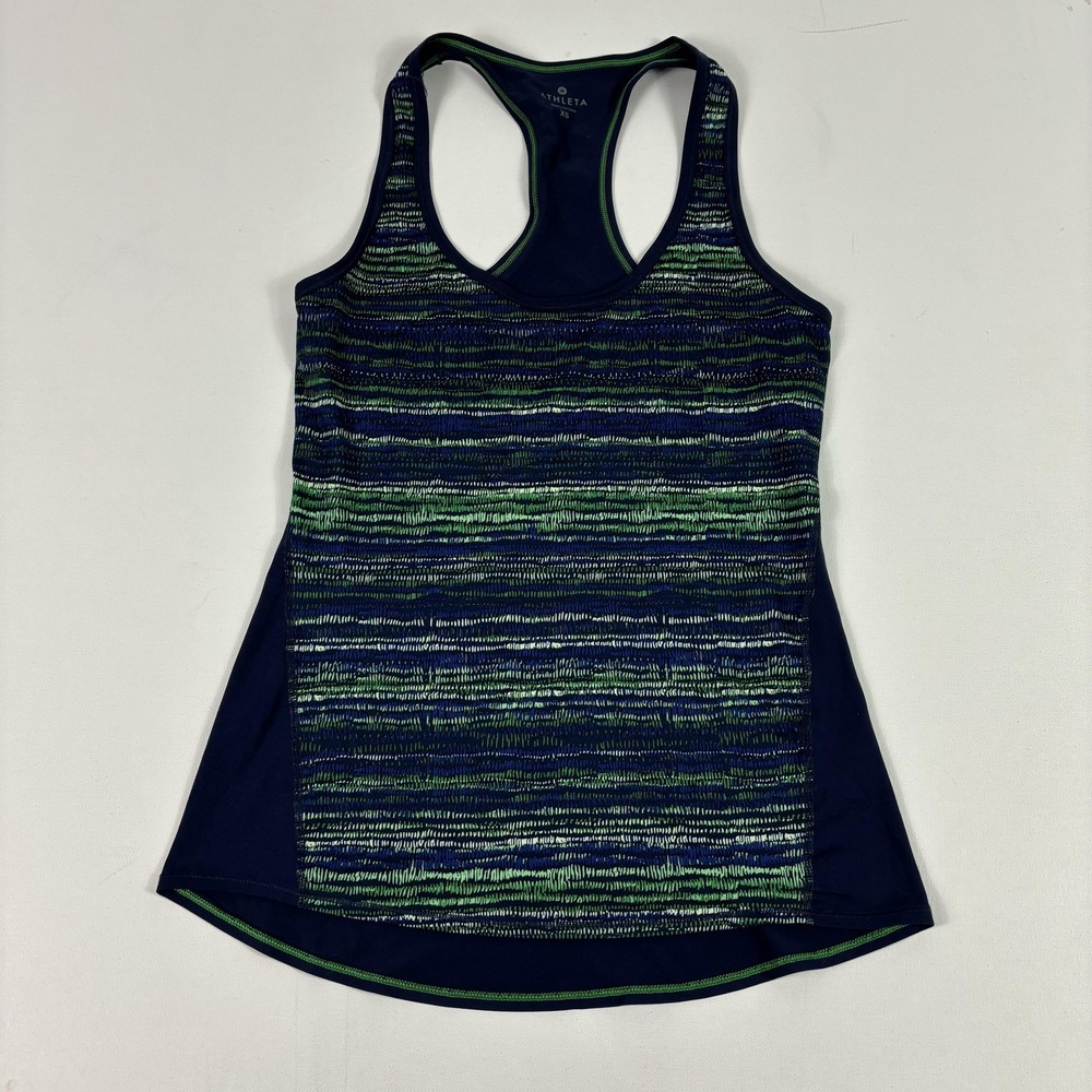 Athleta Tank Top Womens XS Blue Striped Racerback Athletic Yoga Shirt Workout‎